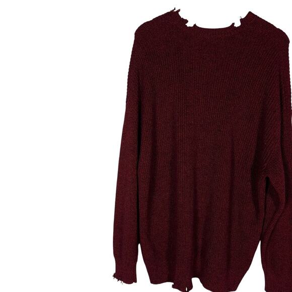 Pistola Womens Distressed Sweater XL Cherry Red Knit Oversized Edgy Streetwear - Picture 9 of 15